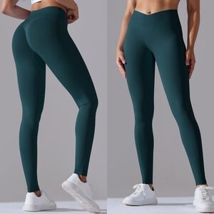 ☆Anna Kaci Teal Ribbed V-Waist Activewear Leggings☆